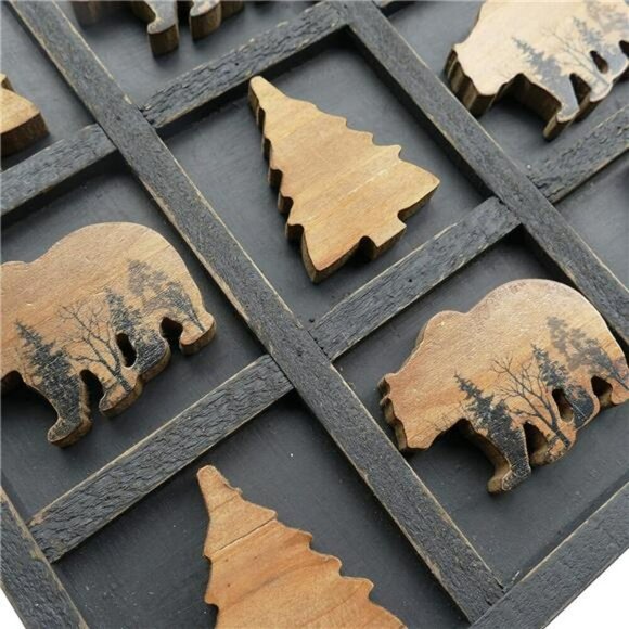 Bear Tic Tac Toe Game Rustic Wood Cabin Coffee Table Decor Family Travel Toy - Picture 3 of 7
